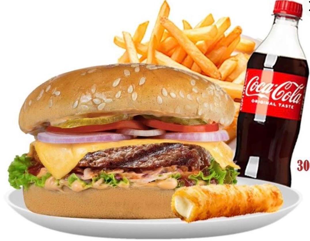 Beef  Burger with fries 