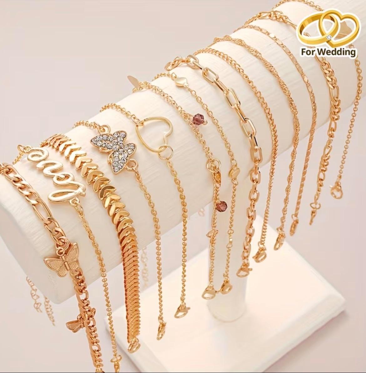 Adjustable heart and butterfly charm bracelet chains 