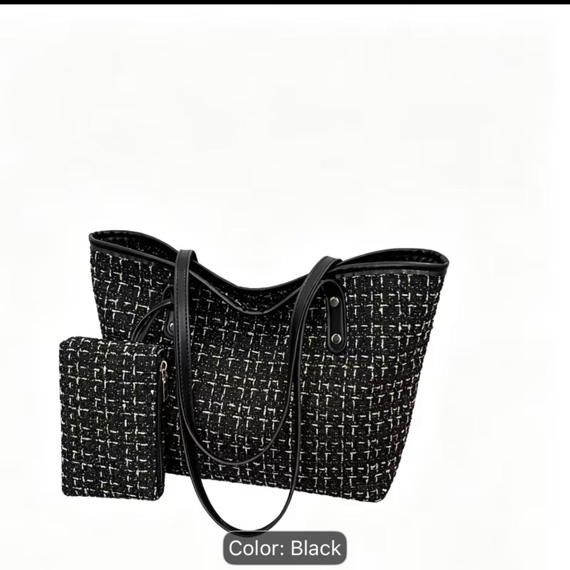 Women'S Tweed Tote Bag with Matching Mini  pouch 