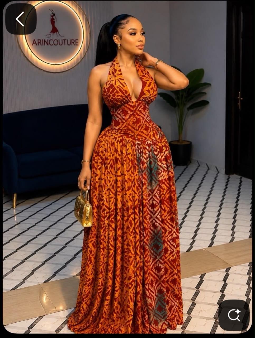 Elegant Ankara Halter Maxi Dress 🧡✨