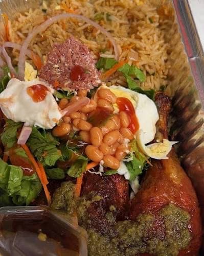 Fried Rice with Chicken,salad and shito