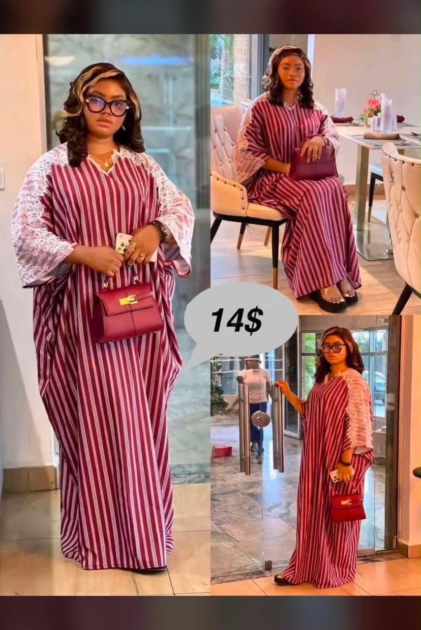 Burgundy stripe lace Bubu-Rich auntie