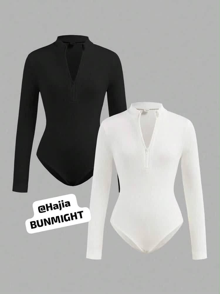 Zip front bodysuits-Black and white